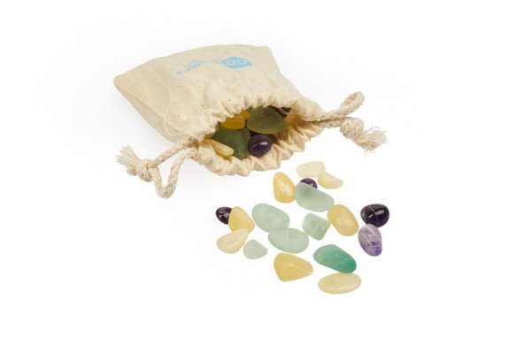 image of bag form which spill forth sleep enhancing gemstones of with Amethyst, Fluorite and Orange Calcite