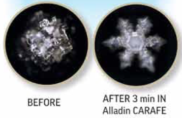 Emoto Water crystal before and after 3 minutes in a Nature's Design Alladin Carafe