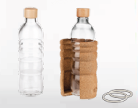 700ml Lagoena All-Natural Glass Drink bottles with cork surround, golden-ratio proportions, natural wood screw top and natural rubber rings to hold cork in place.